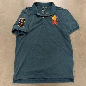 Giordano Embroidered Lion Polo Shirt Green Tapered Fit Y2K